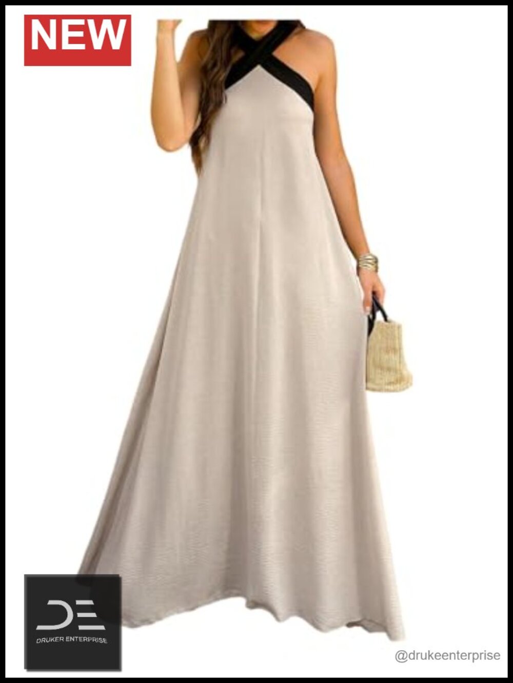 Women's Color Block Criss Cross Flowy Maxi Dress Sleeveless
